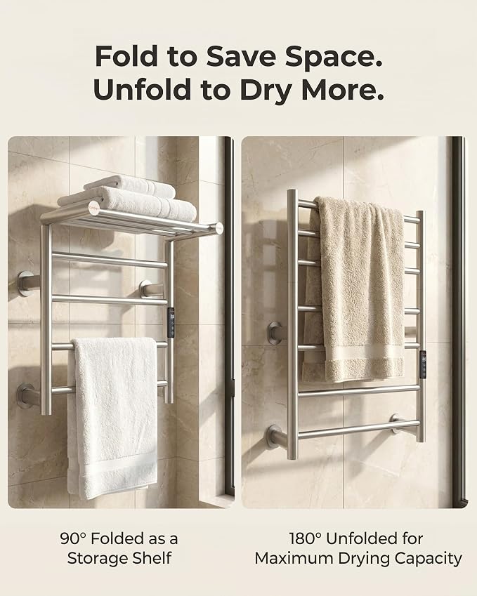 Foldable Heated Towel Rack, Smart Dual-Zone App & Voice Control Electric Towel - Image 3