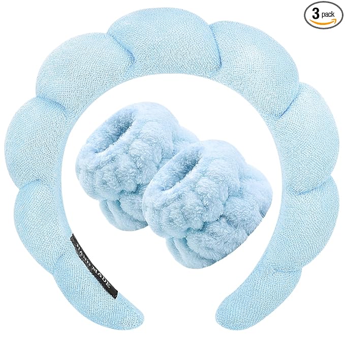 Zkptops Spa Headband for Washing Face Wristband Set Sponge Makeup Skincare by ZKPTOPS