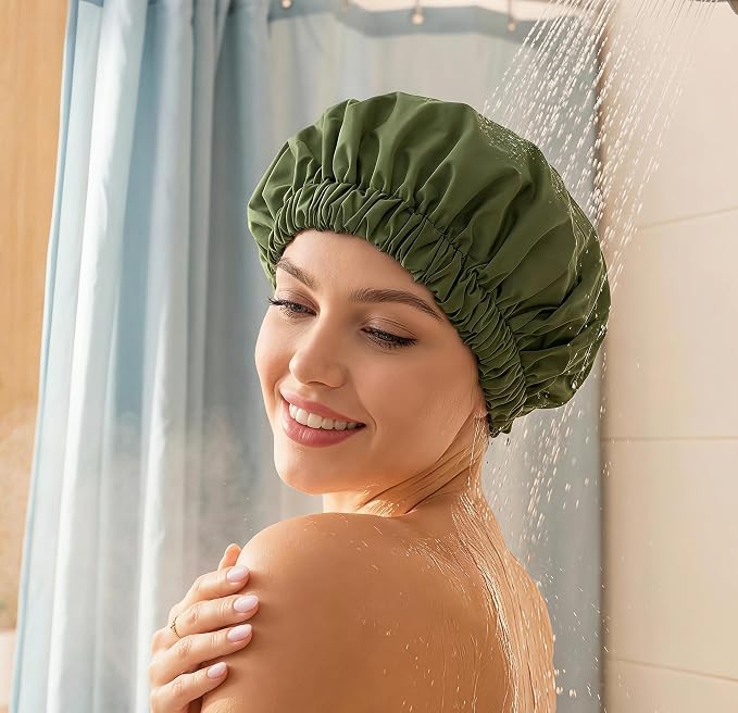 Reusable Shower Cap for Women, Large Waterproof Shower Bonnet - Image 5