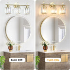 3-Light Gold Bathroom Light Fixtures Modern K9 Crystal Vanity Lights Wall Sconce - Image 4