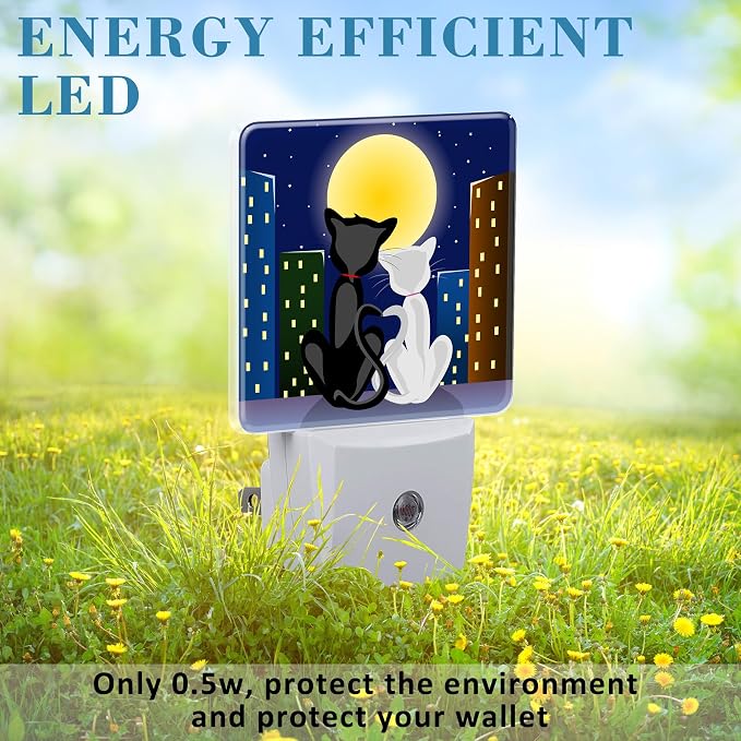 Night Light for Kids Girls Boys, Romantic Couple Cats Under Moon LED Night - Image 6