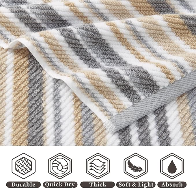 Beige Striped Hand Towels, Bathroom Hand Towels Set of 4, Soft Towel Set - Image 2