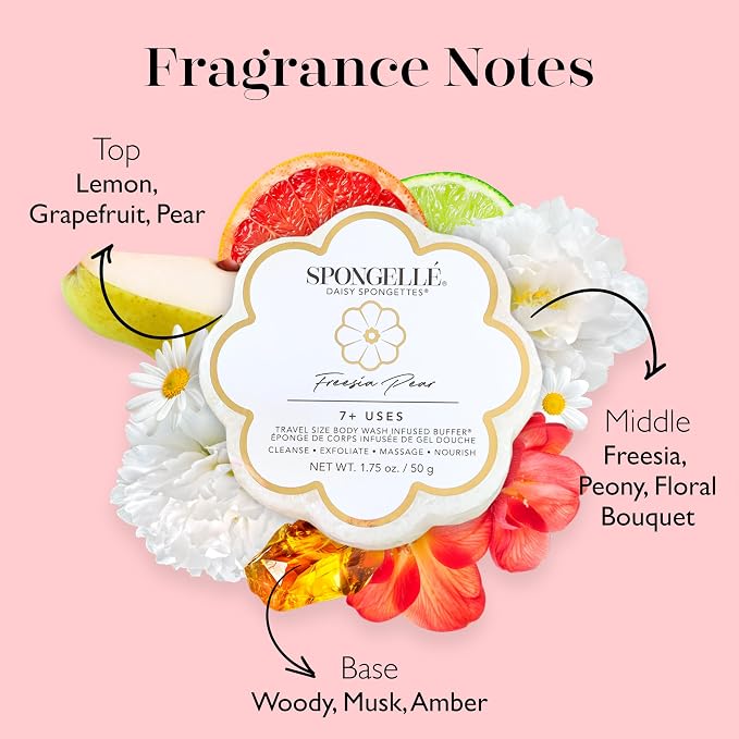 Spongellé Freesia Pear Daisy Spongette Bath Sponge | Built-in Body Wash & Body - Image 3