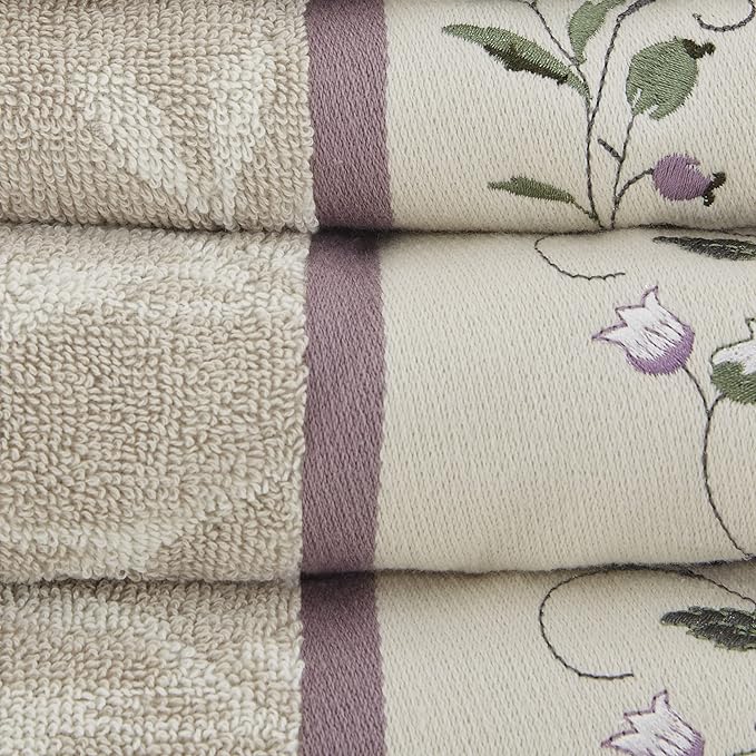 Madison Park Serene 100% Cotton Bath Towel Set Luxurious Floral Decorative - Image 3