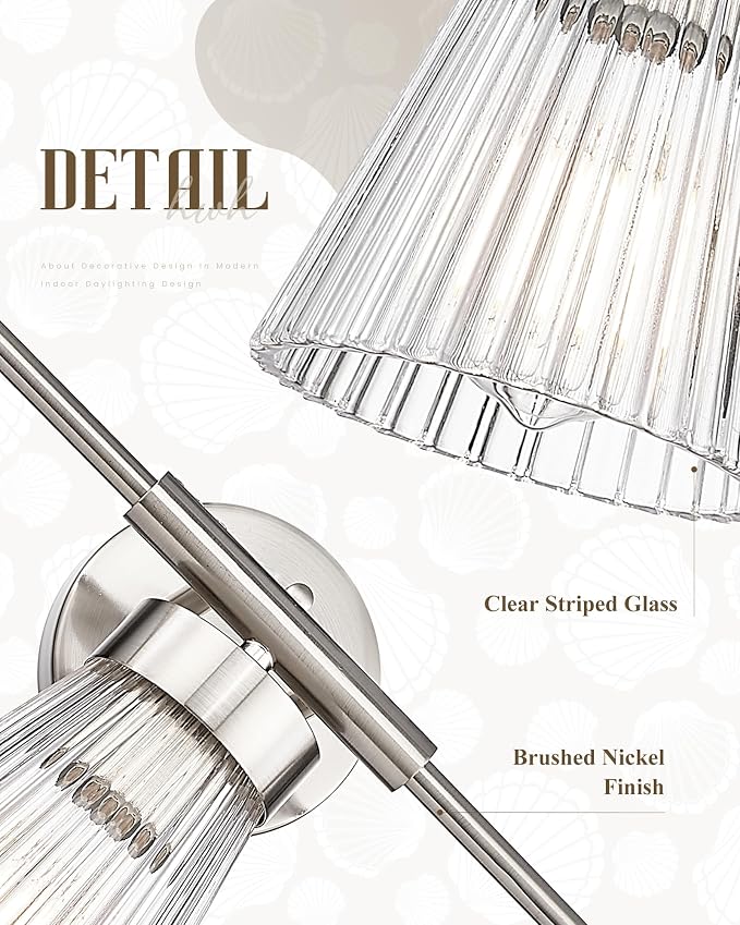 Brushed Nickel Bathroom Vanity Light, HWH 3-Light Vanity Lights - Image 3