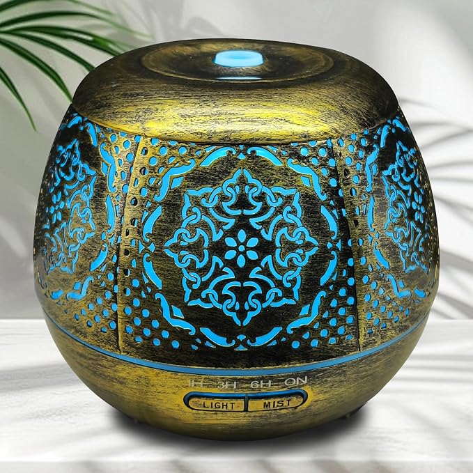 500ml Metal Essential Oil Diffuser, Antique Gold Aromatherapy Diffuser by Elcxsla