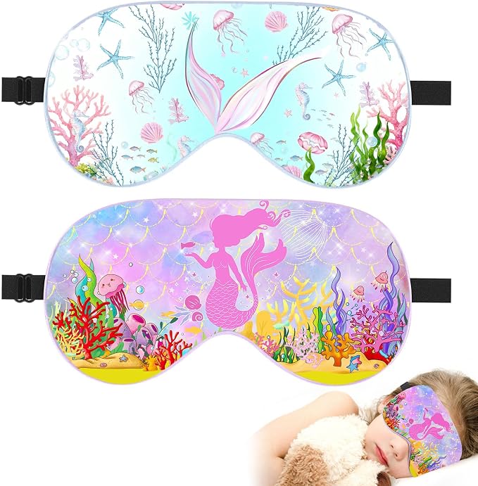 2 Pcs Sleep Mask for Kids Girls, Silk Eye Covers for Sleeping, Adjustable Strap by Unknown