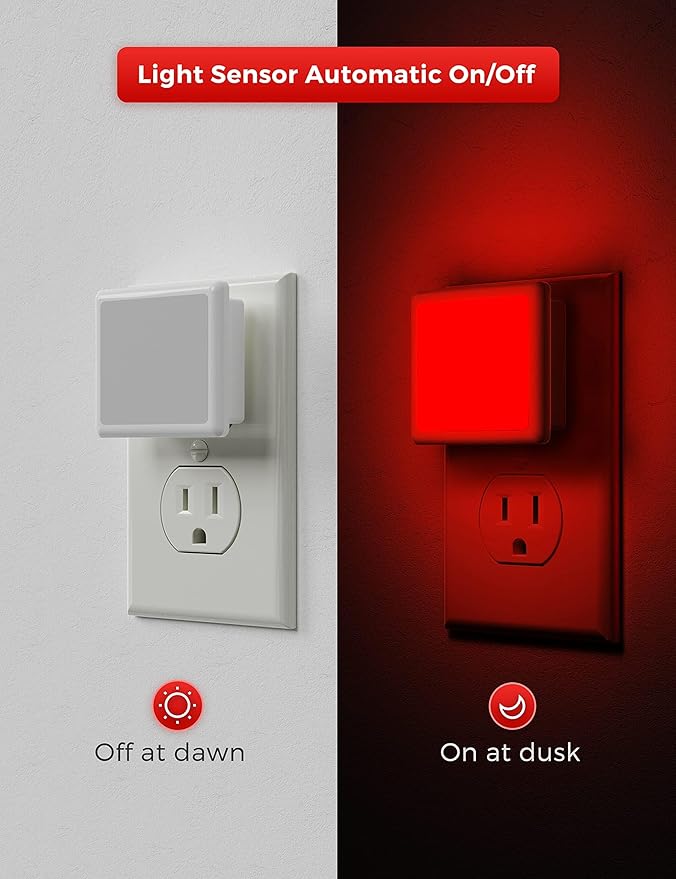 L LOHAS LED Red Night Lights Plug into Wall 2-Pack, 0.3W Plug in Night Light - Image 3