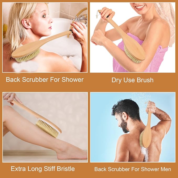 OWIIZI Back Scrubber Brush for Shower, Long Stiff Bristle Body Bath Brushes - Image 4