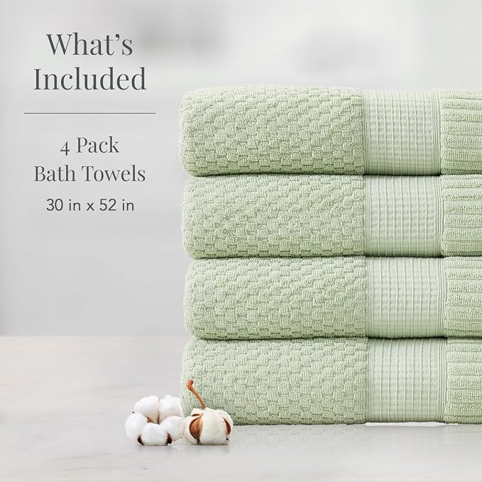 NY Loft 100% Cotton 4 Pack Bath Towel Set| Super Soft & Absorbent Quick-Dry - Image 2
