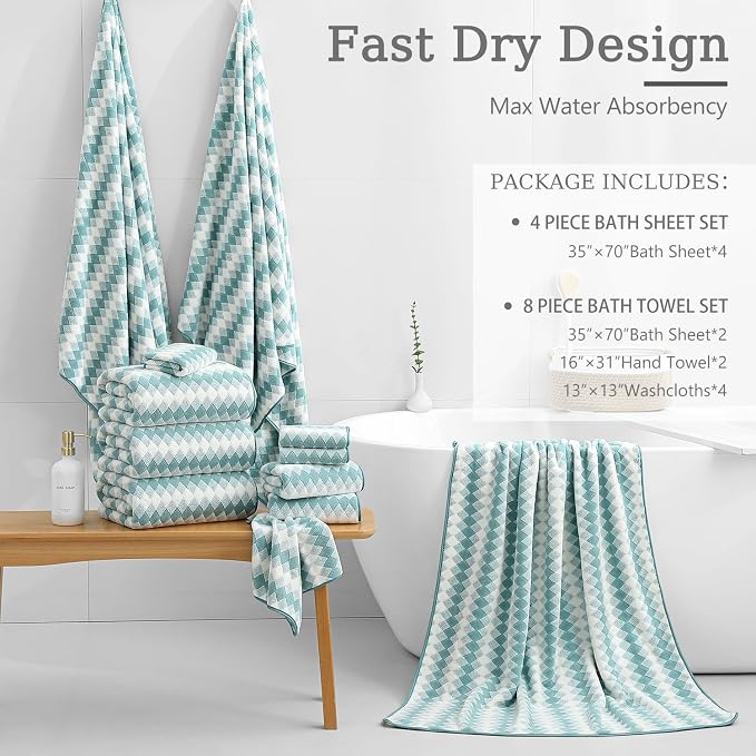 4 Piece Bath Towel Set Oversized Bath Sheet 35"x70" Bathroom Towel Extra Large - Image 4