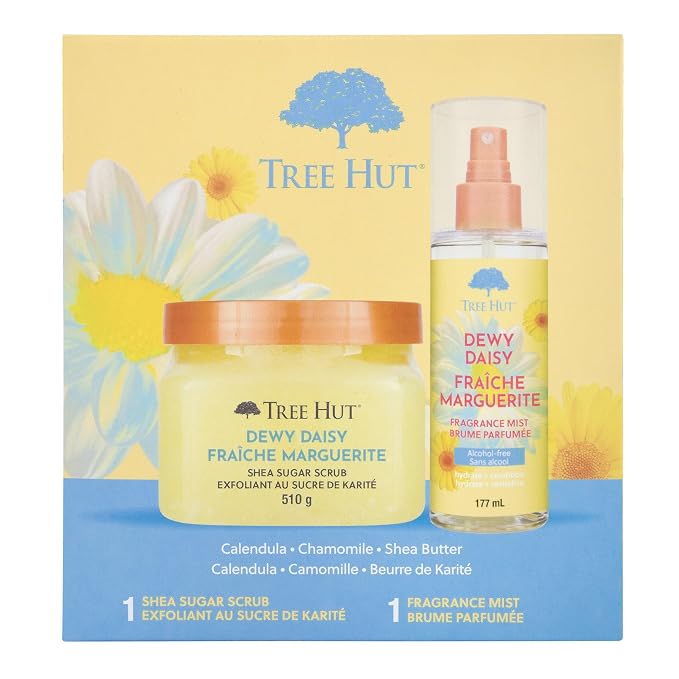 Tree Hut Dewy Daisy Gift Set, Exfoliating Body Scrub & Hydrating Body Spray by TreeHut
