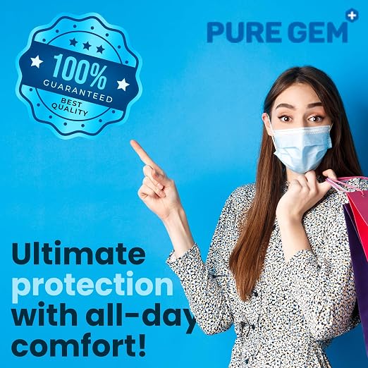 PURE GEM Single Use Disposable Blue Face Mask, Soft on Skin, 3-ply Masks Facial - Image 7