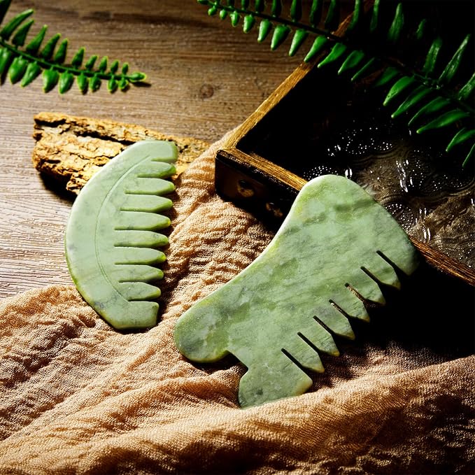 BBTO 2 Pcs Jade Comb for Scalp Massage Gua sha Comb for Head Body spa Hair - Image 2