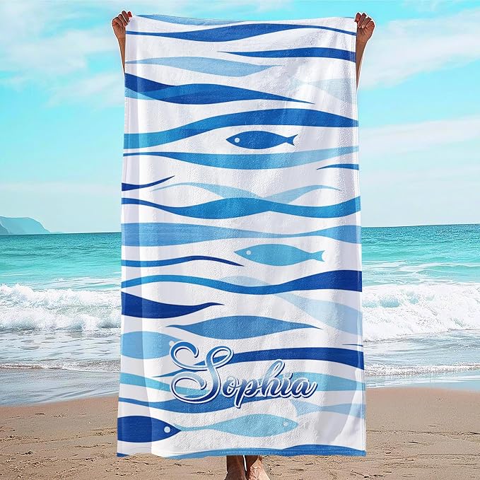 JML Custom Beach Towel with Name, Personalized Microfiber Beach Towel with Name by JML