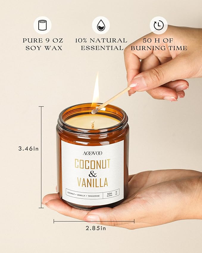 AOOVOO Coconut Vanilla Candles - 18 oz Scented Candles - Image 3