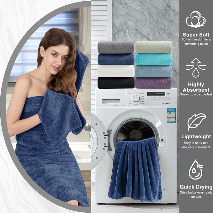 4 Piece Extra Large Bath Towel 35"x70" Oversized Bath Sheet Navy Blue Bath - Image 6
