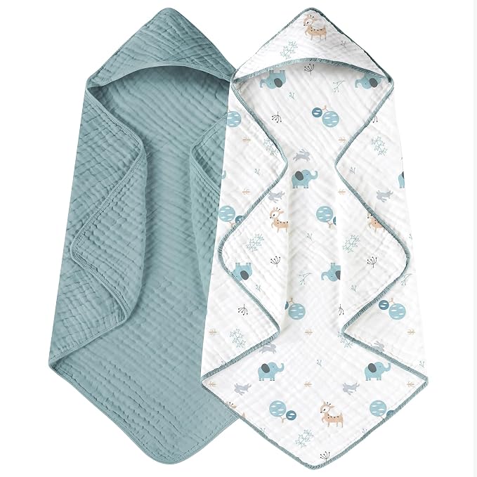 Yoofoss Hooded Baby Towels for Newborn 2 Pack 100% Muslin Organic Cotton Baby - Image 7