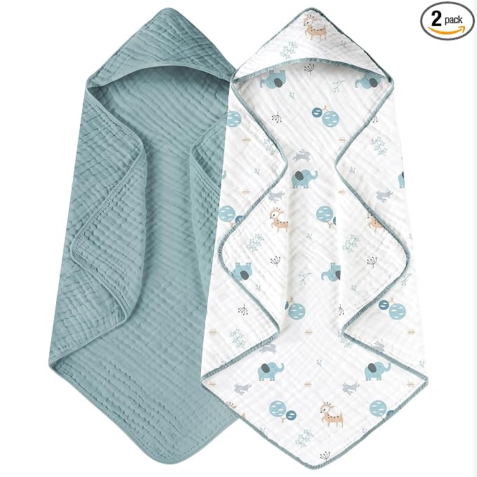 Yoofoss Hooded Baby Towels for Newborn 2 Pack 100% Muslin Organic Cotton Baby by YOOFOSS