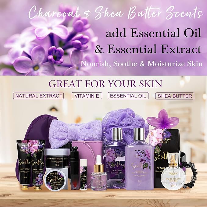 Mothers Day Gifts for Women, Spa Gift Set, CHARCOAL & SHEA BUTTER Bath & Body - Image 3