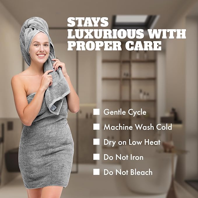 White Classic Light Gray Bath Towels 27x54 Inch, Cotton Towel Set - Image 6