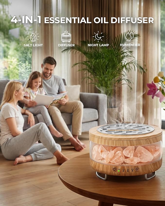 Essential Oil Diffuser with Himalayan Salt Lamp, 350ml Ultrasonic Aromatherapy - Image 4