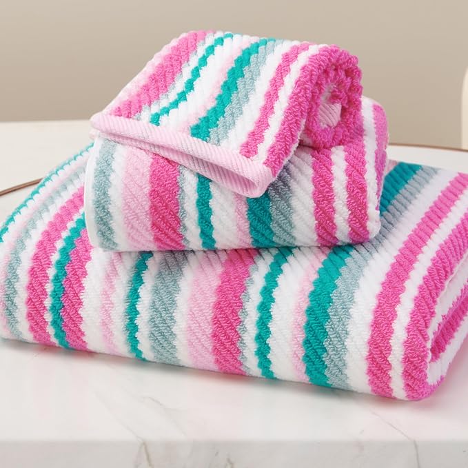 Pink Soft Towel Set, 1 Bath 28"x52", 1 Hand 16"x27", 1 Wash Cloth 13"x13 by VOOVAMOVAS