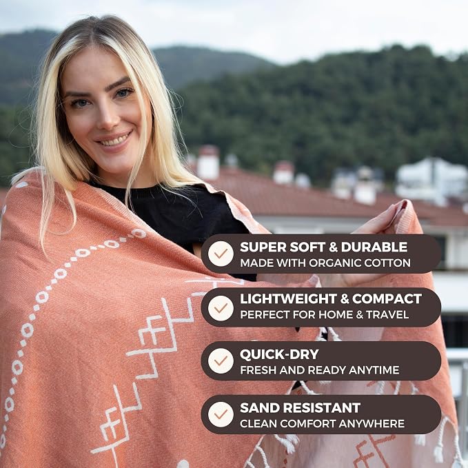 FESHKA Sand Proof Turkish Beach Towel – Oversized, Quick Dry & Lightweight - Image 2