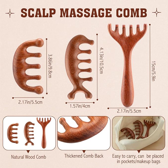 LemonRoad 12 Pack Wooden Scalp Massager Natural Sandalwood Wide Tooth Combs - Image 2