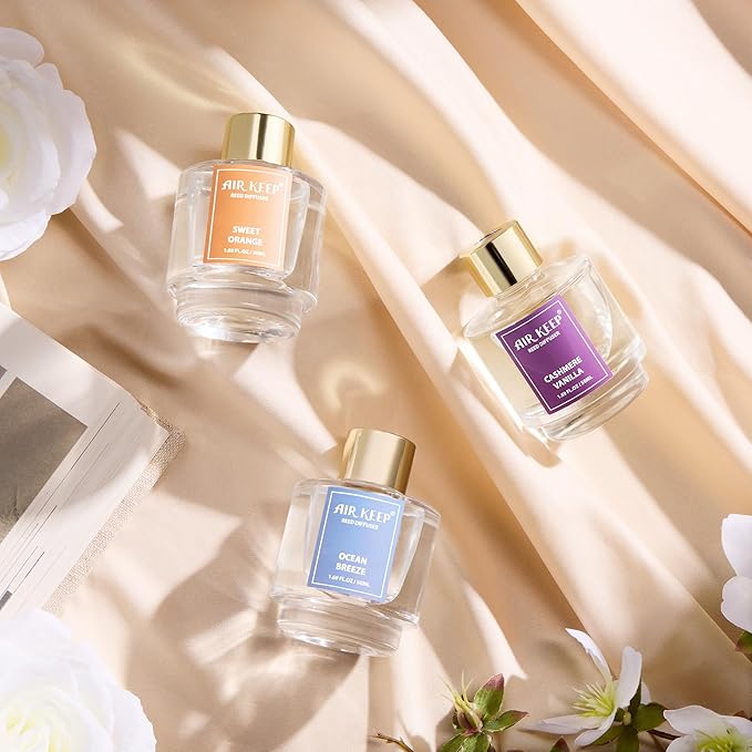 Airkeep Reed Diffuser Set of 3, Ocean Breeze Sweet Orange Cashmere Vanilla Oil - Image 3