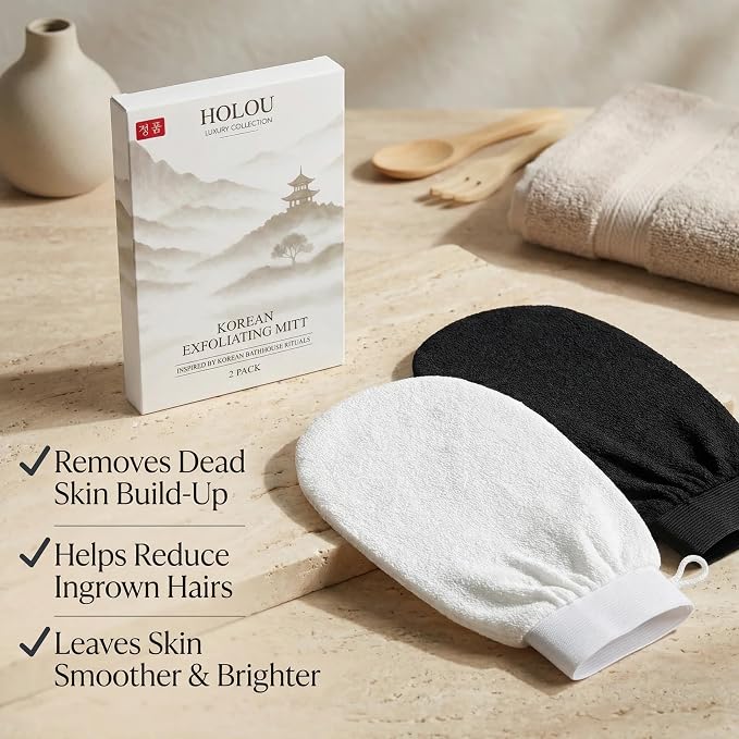 Korean Exfoliating Mitt & Exfoliating Glove 2 Pack – Dual Density Body Scrub - Image 7