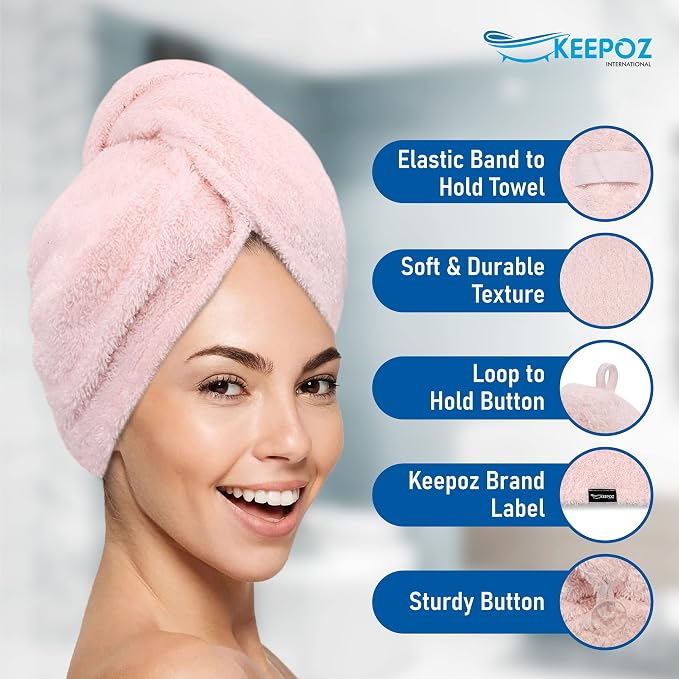 KEEPOZ Hair Towel Wrap Quick Dry 100% Cotton Super Absorbent Turban Head Wrap - Image 6