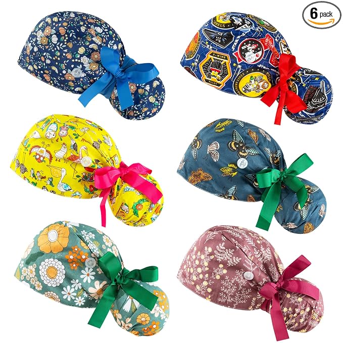 Scrub Caps Women Bouffant Scrub Hats Caps Nurses, Adjustable Working Cap by YEAJOIN