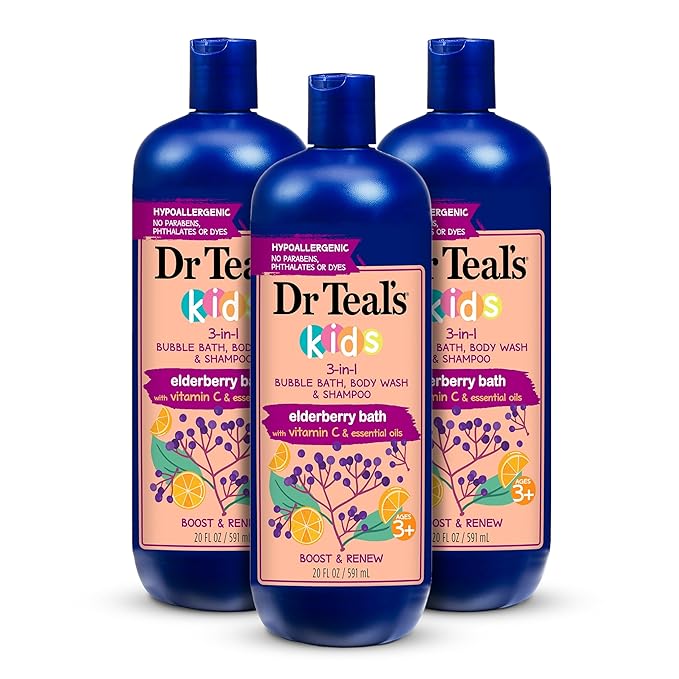 Dr Teal's Kids 3-in-1 Bubble Bath, Body Wash & Shampoo, Boost & Renew Elderberry by DrTeals