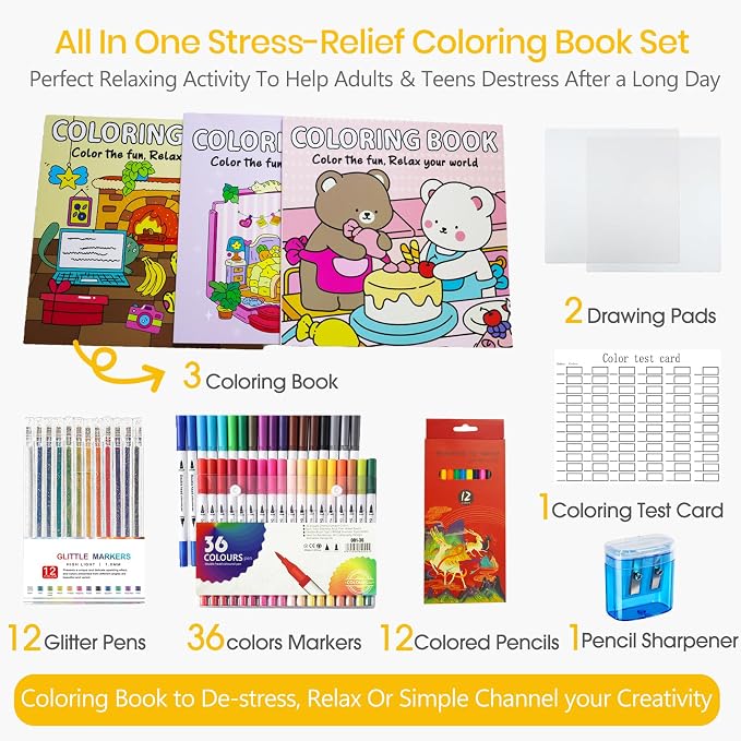 Cute Coloring Book Set for Teens Adults Relaxation, Easy and Simple Designs - Image 2