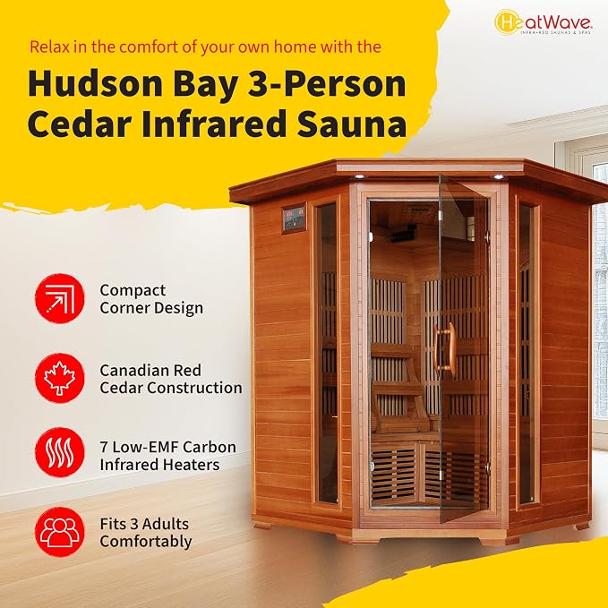 Blue Wave Hudson Bay 3-Person Cedar Corner Infrared Sauna - Image 2