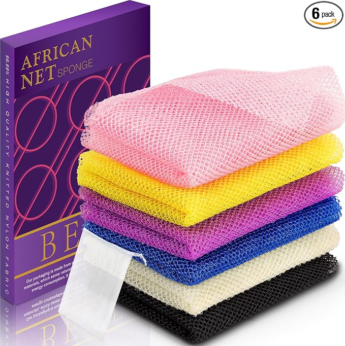 6 Pieces African Net Sponge Authentic Exfoliating Washcloth, Quick-Drying by SpiralScgv