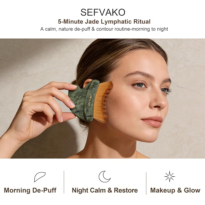Lymphatic Contour Face Brush, Dual-Ended Dry Brush + Cool-Touch Jade Gua Sha - Image 2