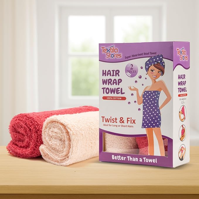 Textila 100% Cotton Hair Wrap Towels - Image 2