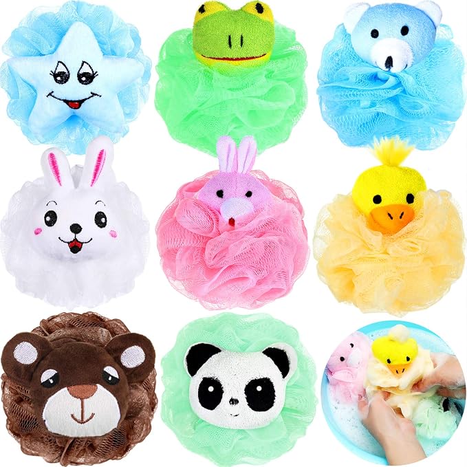 Boao 8 Pieces Kids Bath Loofahs Animal Bath Sponge Cartoon Shower Loofahs Cute by Boao