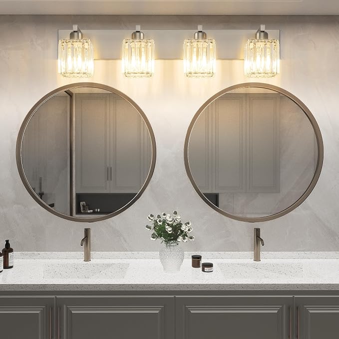 Aipsun Brushed Nickel Bathroom Lighting Fixtures 4 Light Crystal Modern - Image 3