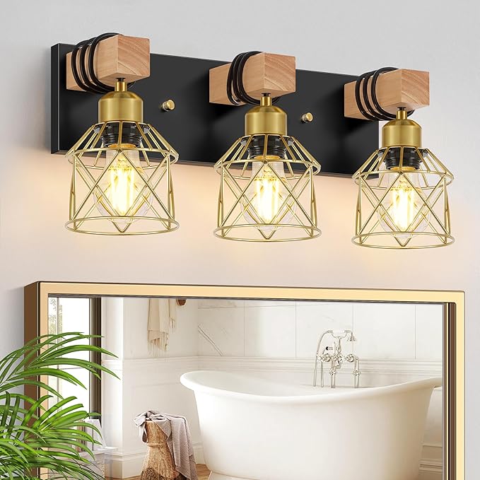 FadimiKoo Black and Gold Vanity Light, 3-Light Farmhouse Vanity Light, Bathroom by FadimiKoo