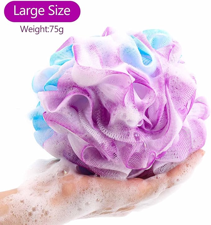 BTYMS 75g/pc Bath Loofah Mesh Puffs, Large Body Exfoliating Shower Sponges - Image 2