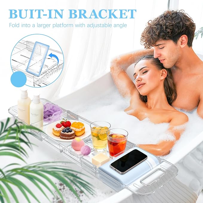 Expandable Bathtub Tray Caddy, AZ. MIFENO Clear Acrylic Bath Tray - Image 8