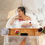 VaeFae Teak Bathtub Tray, Wooden Bath Caddy - Image 2