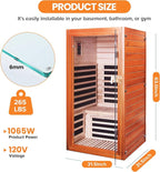 OUTEXER Far Infrared Sauna Dry Saunas 1065W Indoor Home Sauna Low EMF 110V - Image 3