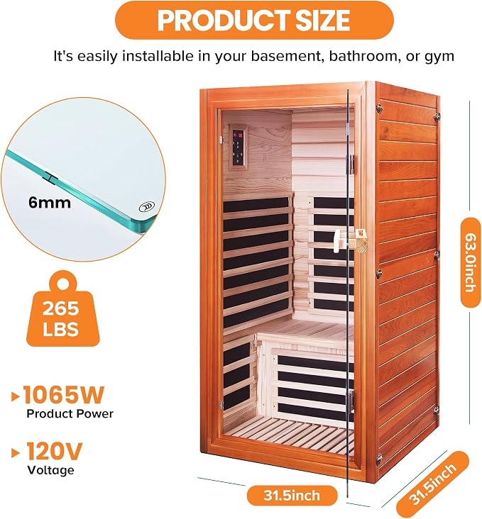 OUTEXER Far Infrared Sauna Dry Saunas 1065W Indoor Home Sauna Low EMF 110V - Image 3