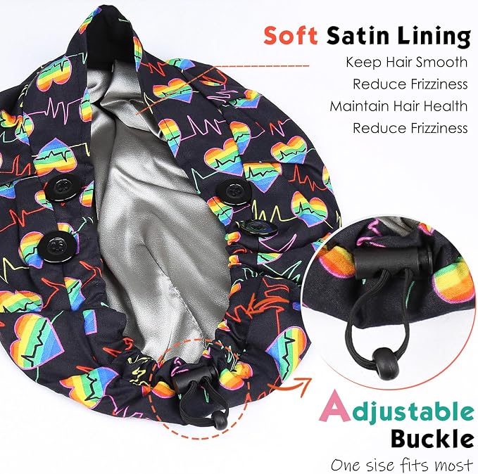 2 Pack Satin Lined Bouffant Scrub Caps - Image 3
