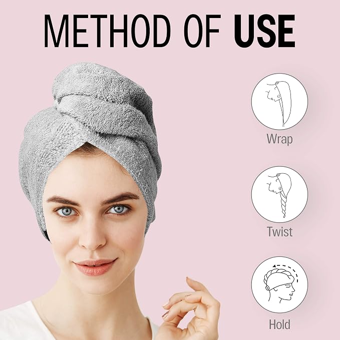 KEEPOZ Hair Towel Wrap Quick Dry 100% Cotton Super Absorbent Turban Head Wrap - Image 8