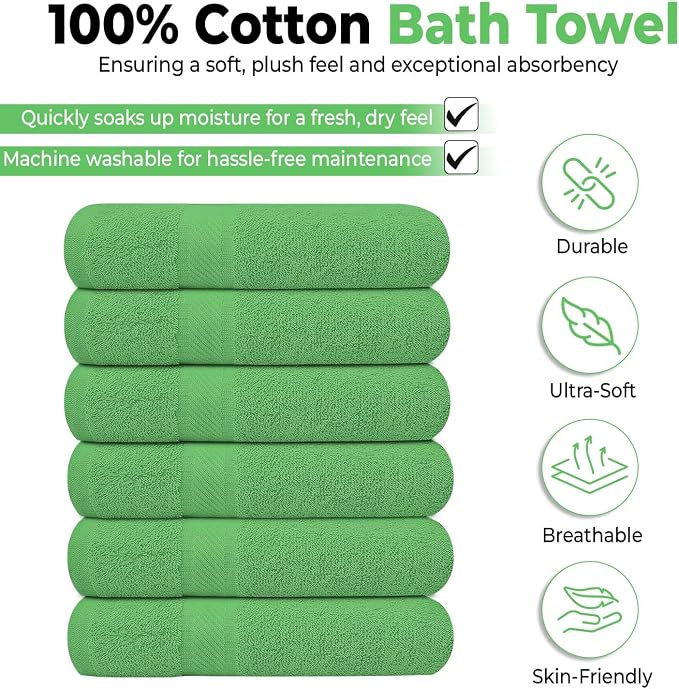 KAHAF COLLECTION 6 Pack Bath Towels Set 100% Ring Spun Cotton, Lightweight - Image 2